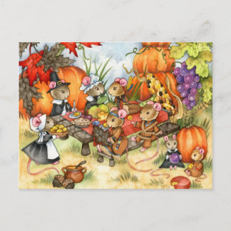 Cartão Postal De Festividades Thanksgiving Mice - Cute Postcards