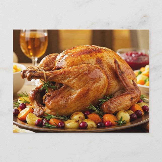 Cartão Postal De Festividades Thanksgiving Turkey Postcard Cozy Holiday Dinner (Frente)