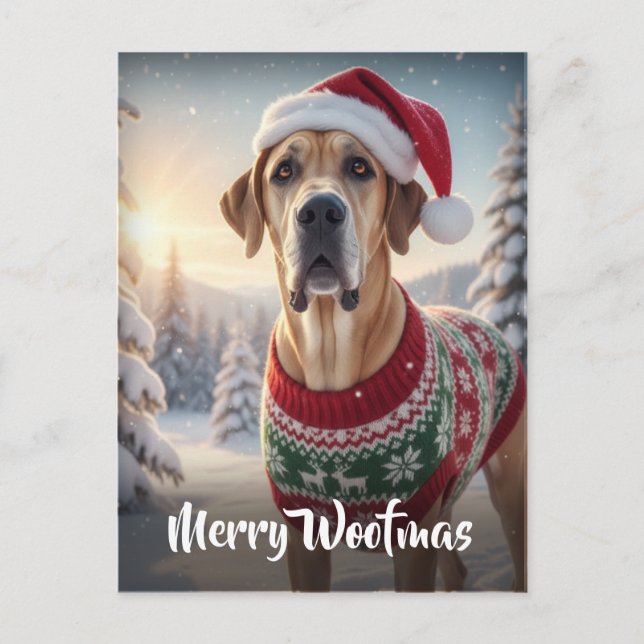 Cartão Postal De Festividades The Great Dane Dog Merry Woofmas  (Frente)