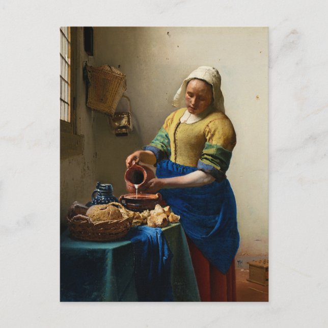 Cartão Postal De Festividades The Milkmaid by Johannes Vermeer (Frente)