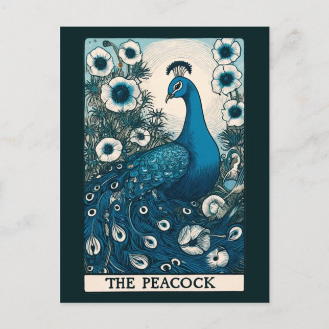 Cartão Postal De Festividades The Peacock Tarot Card Art peacocks Teal Art       (Frente)