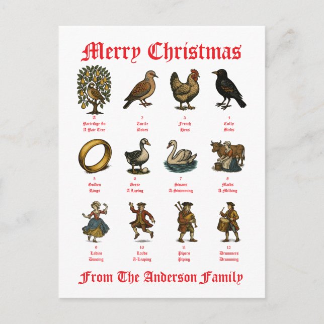 Cartão Postal De Festividades The Twelve Days Of Christmas (Frente)