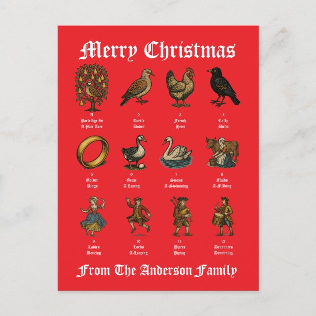 Cartão Postal De Festividades The Twelve Days Of Christmas (Frente)