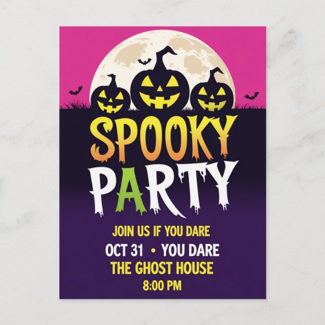 Cartão Postal De Festividades Three Jack O'Lantern Spooky Party (Frente)