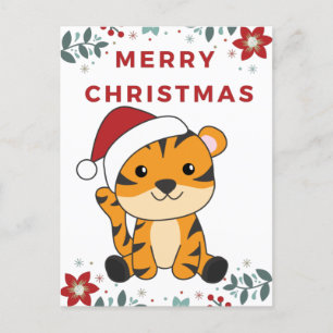 Cartão Postal De Festividades Tigre Natal Neve Animais de Inverno Tigre Feriado