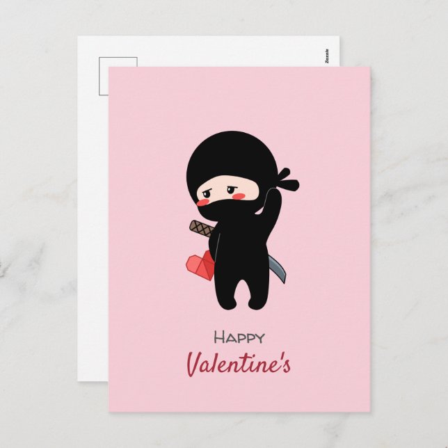 Cartão Postal De Festividades Tímido Blushing Ninja segurando papel originami co (Frente/Verso)