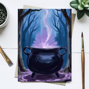 Cartão Postal De Festividades Tinteiro de Bruxa Pintura em Aquarela de Halloween