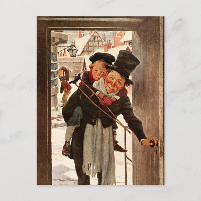 Cartão Postal De Festividades Tiny Tim and Bob Cratchit on Christmas Day (Frente)