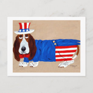 Cartão Postal De Festividades Tio Sam Basset Hound