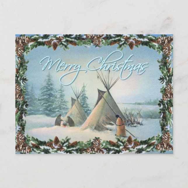 Cartão Postal De Festividades TIPI CAMP SQUAW & BOUGHS by SHARON SHARPE (Frente)