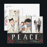 Cartão Postal De Festividades Tipografia Botânica 3 Foto de Paz<br><div class="desc">Cartão Postal. Completamente personalizável de todas as formas possíveis, esta nova coleção de cartões de férias apresenta os nossos frutos de inverno pintados manualmente e trabalho de arte de folhagem. Boas saudações modernas entrelaçadas entre a trabalho de arte faz uma declaração tipográfica caprichosa que se destaca. Esta coleção inclui várias...</div>