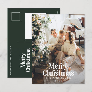 Cartão Postal De Festividades Tipografia botânica aquarela verde escuro moderna