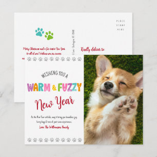 Cartão Postal De Festividades Tipografia de Fotos de Ano Novo, Pet Quente e Felp