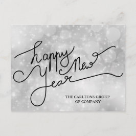 Cartão Postal De Festividades Tipografia de prata do feliz ano novo de Bokeh