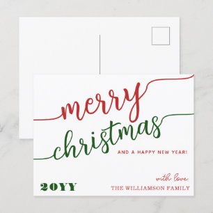 Cartão Postal De Festividades Tipografia de Script Minimalista Chic Feliz de Nat