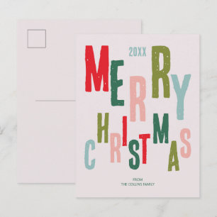 Cartão Postal De Festividades Tipografia Festiva Colorida Moderna Feliz Natal