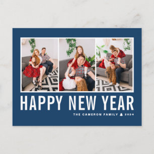 Cartão Postal De Festividades Tipografia Moderna Azul Marinho Colagem de Fotos A