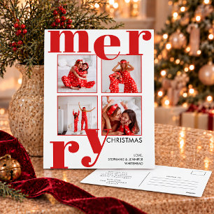 Cartão Postal De Festividades Tipografia Negrita Moderna Vermelho 4 Foto Feliz N