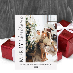 Cartão Postal De Festividades Tipografia Vertical Moderna Foto de Natal Feliz