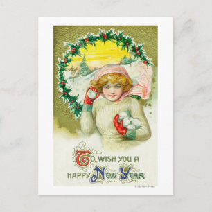 Cartão Postal De Festividades To Wish you a Happy New Year Snowball Fight