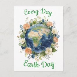 Cartão Postal De Festividades Todo Dia Dia da Terra Floral Wreath Terra