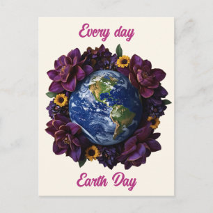 Cartão Postal De Festividades Todo Dia é Dia da Terra Design Floral do Planeta