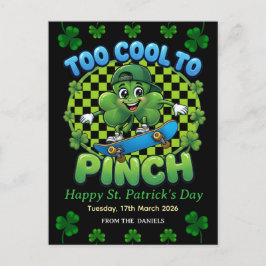 Cartão Postal De Festividades Too Cool to Pinch Skateboard Shamrock St. Patricks