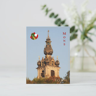 Cartão Postal De Festividades Torre do Carillon de Mons durante eclipse