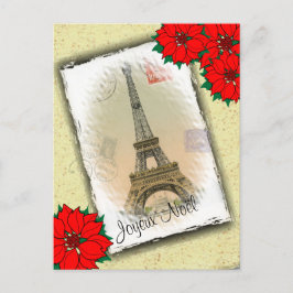 Cartão Postal De Festividades Torre Eiffel com cumprimento do Natal