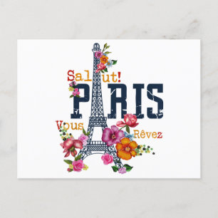 Cartão Postal De Festividades Torre Eiffel Paris Shirt Salut Flor Paris Fra
