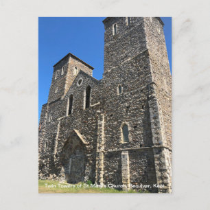 Cartão Postal De Festividades Torres Gêmeas da Igreja de St Mary Reculver Kent e