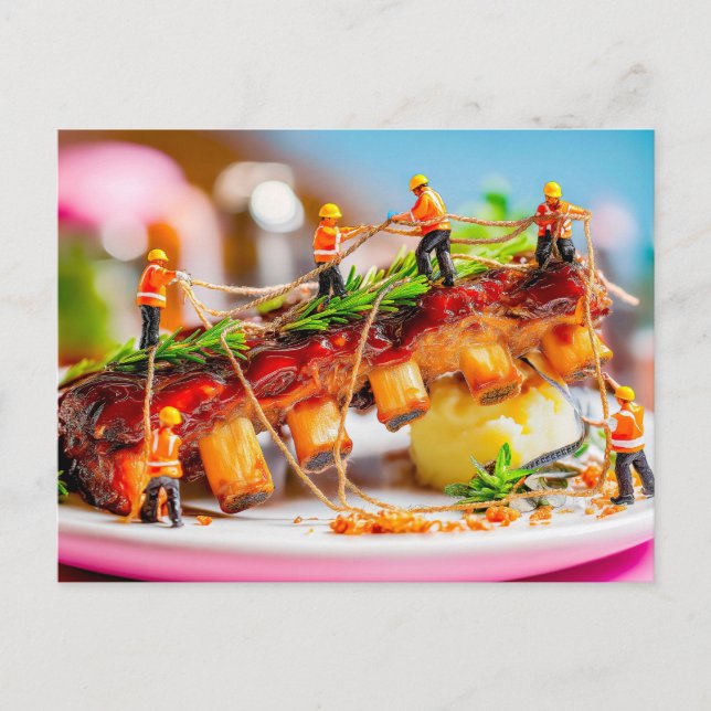 Cartão Postal De Festividades trabalhadores miniatura costelas de CHURRASCO de c (Frente)