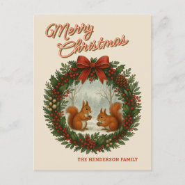 Cartão Postal De Festividades Traço Retroativo Personalizado Com Esquilos Cutos