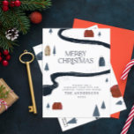 Cartão Postal De Festividades Traditional elegant rustic winter snow Christmas<br><div class="desc">Traditional photo elegant rustic winter snow scene Christmas holiday card. Beautiful,  classy elegant real gold,  silver and rose gold typography design.</div>