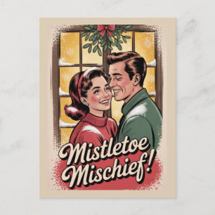 Cartão Postal De Festividades Trapaça de visco Natal retrô anos 50 Vintage