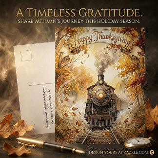Cartão Postal De Festividades Trem a vapor outono Dia de Ação de Graças