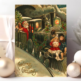Cartão Postal De Festividades Trem de Felicitações de Natal Vintage