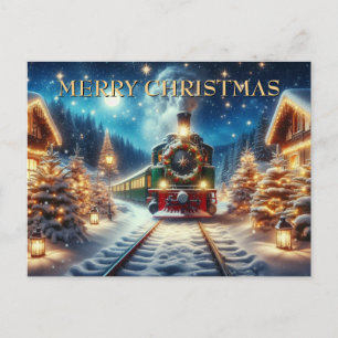 Cartão Postal De Festividades Trem de Natal Verde em Vila Nevada