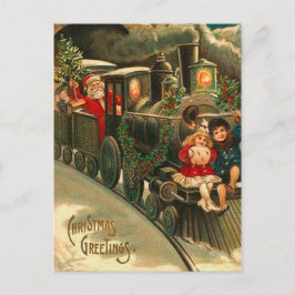 Cartão Postal De Festividades Trem do Natal de Papai Noel do vintage