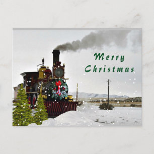 Cartão Postal De Festividades Trem Vintage na Neve/ Cartão de Natal