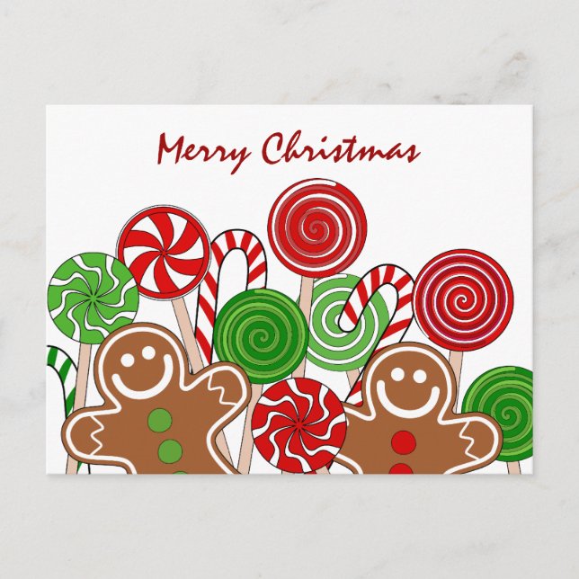 Cartão Postal De Festividades Trendy Red Christmas gingerbreads (Frente)