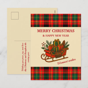 Cartão Postal De Festividades Trenó de Natal Antigo com Presentes e Xadrez