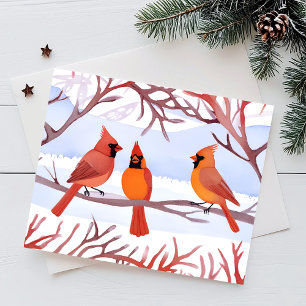 Cartão Postal De Festividades Três Cardinals Vermelhos em Galhos Nevados