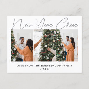Cartão Postal De Festividades Três Fotos Simples Elegantes Modernas Feliz Ano No