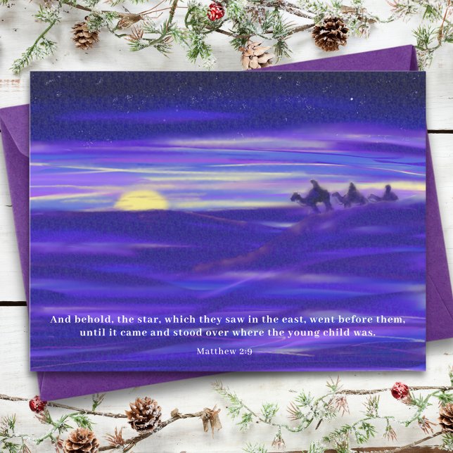 Cartão Postal De Festividades Três Sábios com aquarela Personalizada (Three wise men painting with bible quote budget greeting postcard)