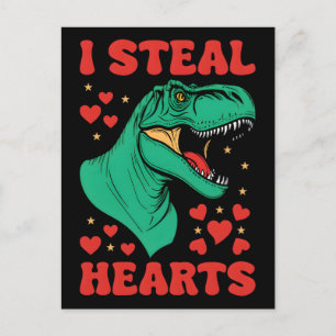 Cartão Postal De Festividades Trex ama dia dos namorados dinossauro rouba-coraçõ