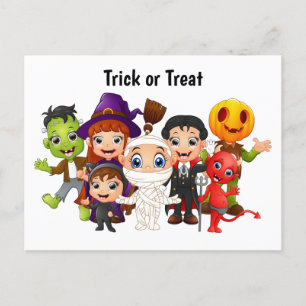 Cartão Postal De Festividades Trick ou Tratar Crianças de Halloween