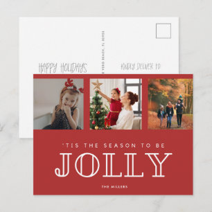 Cartão Postal De Festividades Tripulação da Família Três Foto, Vermelho Natal