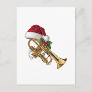 Cartão Postal De Festividades Trombeta Festiva Envolta em Luzes de Natal