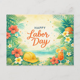 Cartão Postal De Festividades Tropical Beach Flowers Happy Labor Day